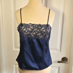 Warner's Vintage Blue Camisole Top Size S Nylon Lace Lingerie Made In USA